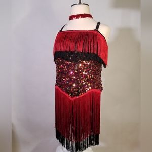 Red & Black Flapper Style Dance Costume with Fringe